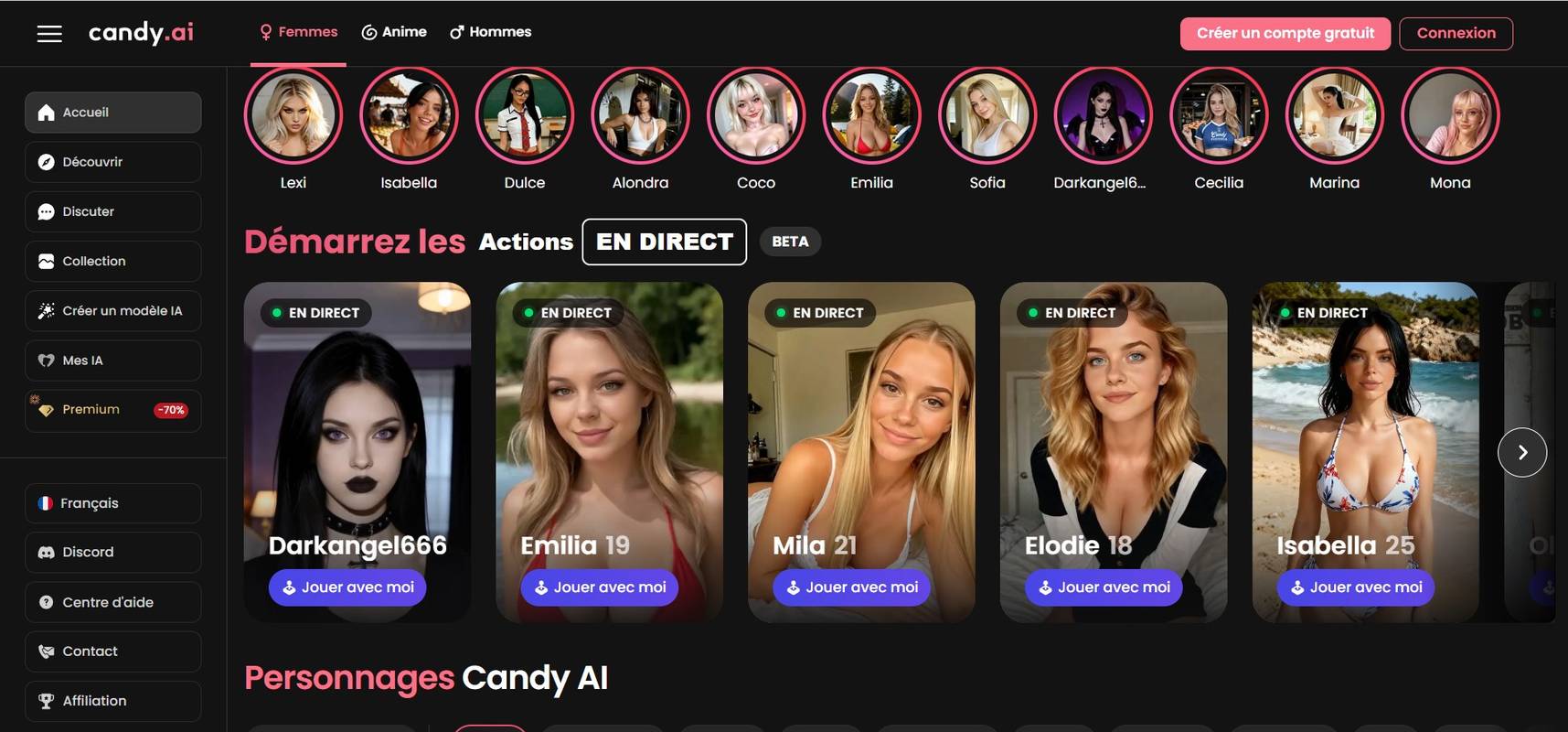Candy.ai AI companion game interface